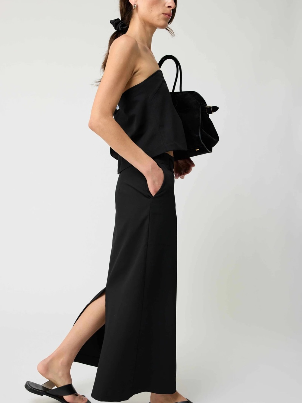 Almina Concept Back Slit Midi Skirt Minimalist Style